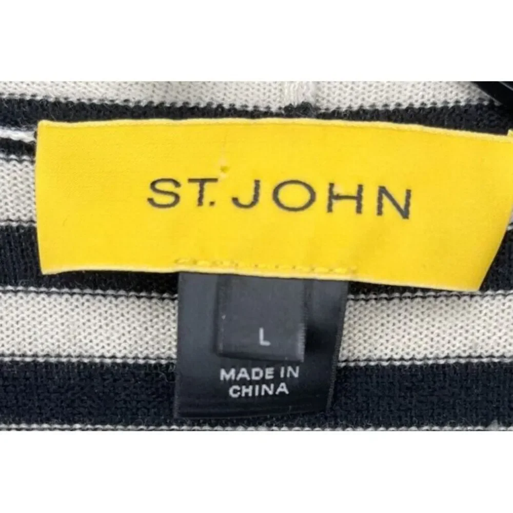 St. John Women's Striped Long Sleeve Open Front Cardigan Sweater Black Large‎